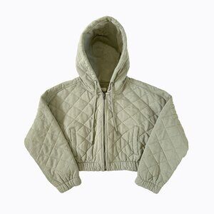 Stoosh Quilted Cropped Jacket Sz M Zip Hoodie Sage Y2K Sporty Athleisure Casual